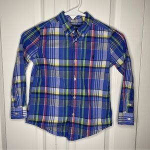 Polo Ralph Lauren Blue Plaid Size 6 Boys Navy Pony Button Up Long Sleeve Toddler